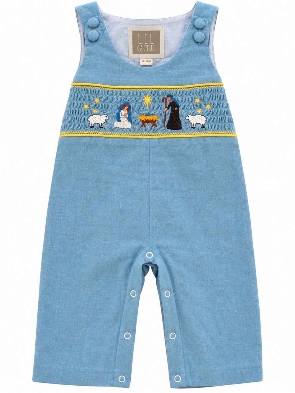 NWT Lil Cactus Blue Smocked Nativity/Chrisrmas Baby Romper